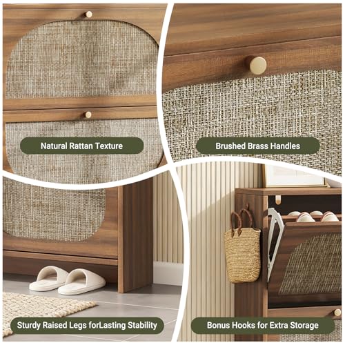 Freestanding Ultra Slim Fluted Accent Shoe Storage Cabinet for Entryway