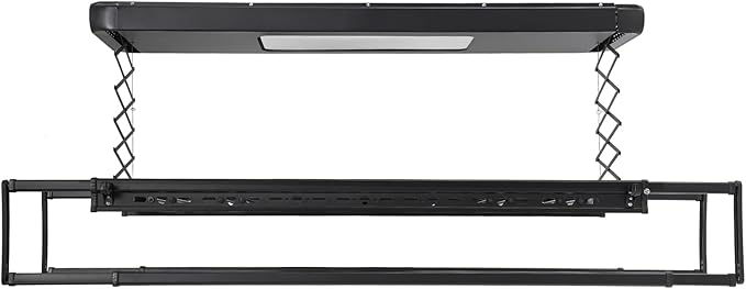 Electric Retractable Airing Rack Black, Ceiling Clothesline 77lbs Load, Ceiling Mounted Clothes Drying Rack 24W with Remote and Light for Laundry Balcony (Black)