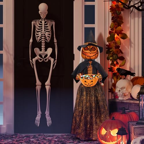 4.5ft Animated Pumpkin Scarecrow with Candy Bowl Prop Pumpkin Halloween Decorations for Trick or Treat Sound Activated with Lights and Singing