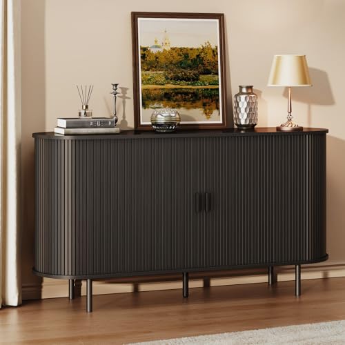 55" Fluted Buffet Sideboard Cabinet with Sliding Door