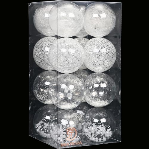 Shatterproof Clear Plastic Christmas Ball Ornaments Decorative Xmas Balls Baubles Set with Stuffed Delicate Decorations (16 Count)