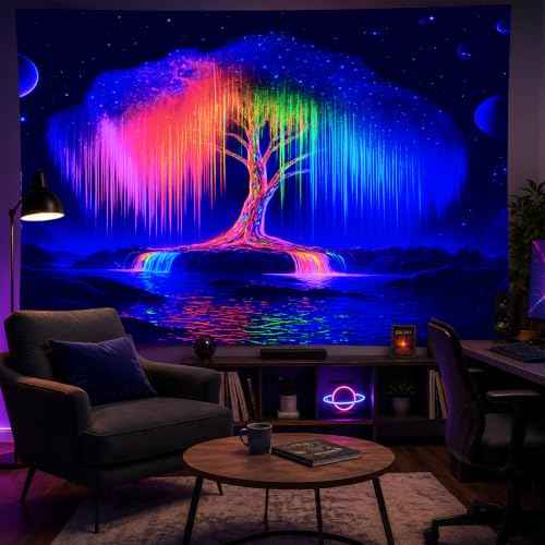 Blacklight Tapestry Tree of Life Wall Art 78 x 59 Inch