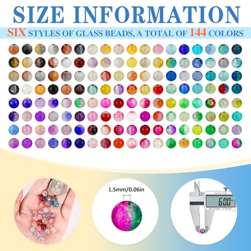 About 144 Colors 1200PCS 6mm Glass Beads Bracelet Making Set (1200 Count)
