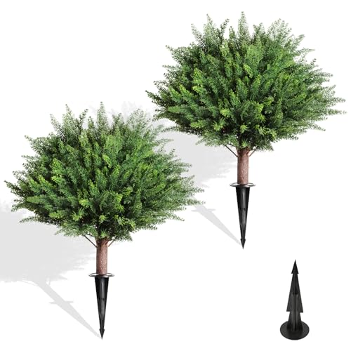 Artificial Outdoor Plants 2 Pack Topiary Tree Spikes (2 Count)