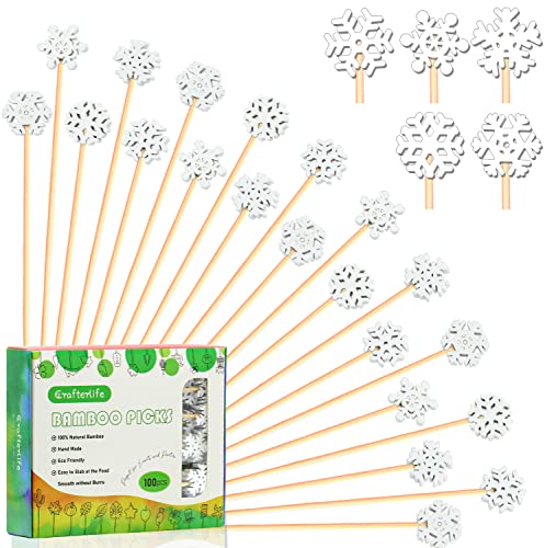 100Pcs 4.9" Snowflakes Cocktail Picks 5 Shapes of Snowflake Decor (100 Count)