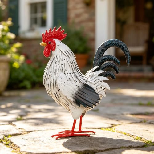 Rooster Garden Statue Sculpture Metal Chicken Yard Decor Outdoor Figurines Patio Backyard Decoration