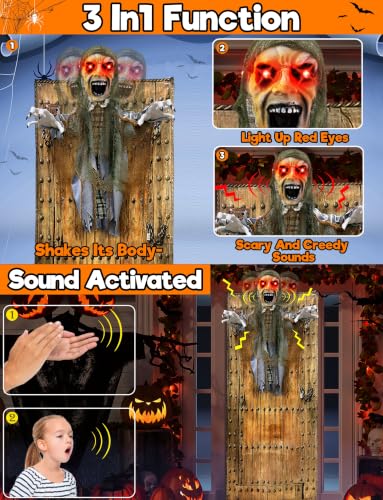 76'' Halloween Outdoor Decorations Animatronic Zombie Ghost with Red Eye