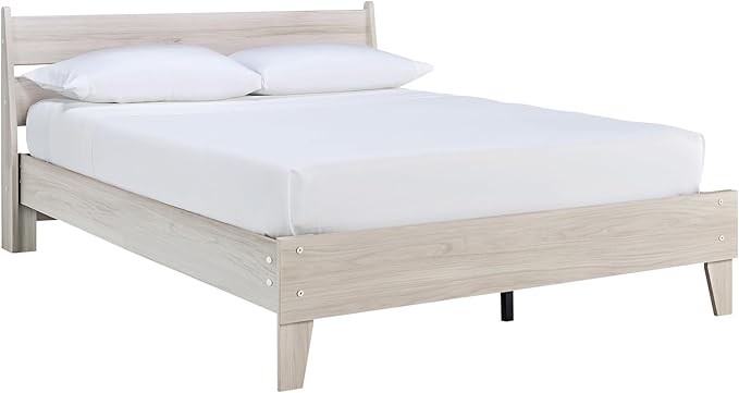 Signature Design by Ashley Socalle Contemporary Panel Platform Bed, Foundation or Box Spring Not Needed, Queen, Beige