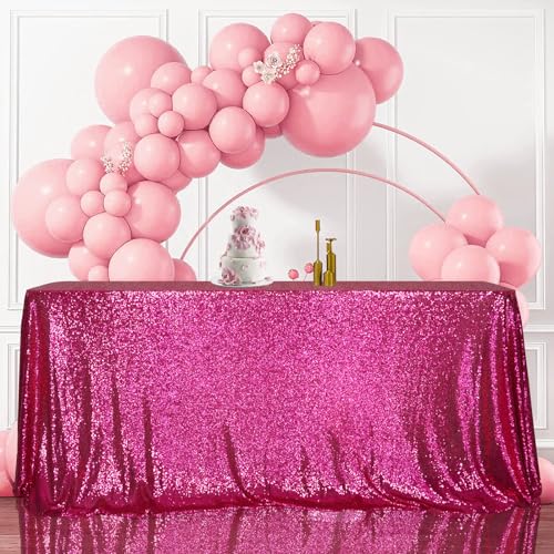 Sequin Tablecloth 50x72 Inch Hot Pink for Wedding Birthday Party