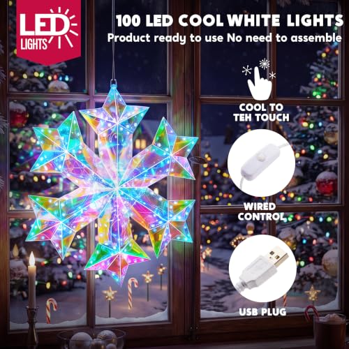 Lighted Prismatic Iridescent Christmas Decorations with LED Lights (Snowflake)