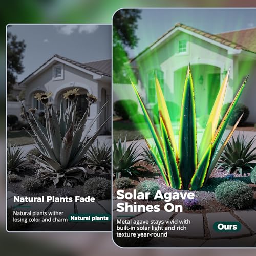 24” Metal Agave Plant Outdoor Decor with Solar Light