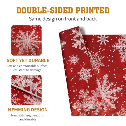 Red Snowflake Xmas Placemats Set of 4 Merry Christmas Snowflakes Linen Fabric Table Mats Seasonal Winter Holiday Washable Place Mats for Party Kitchen Dining Outdoor Indoor Decor