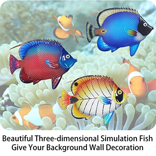 Metal Fish Sea Wall Decor Outdoor Garden Hanging Art Sculptures Home Ocean Theme Decorations for Kitchen Bathroom and Pool (3 Count)
