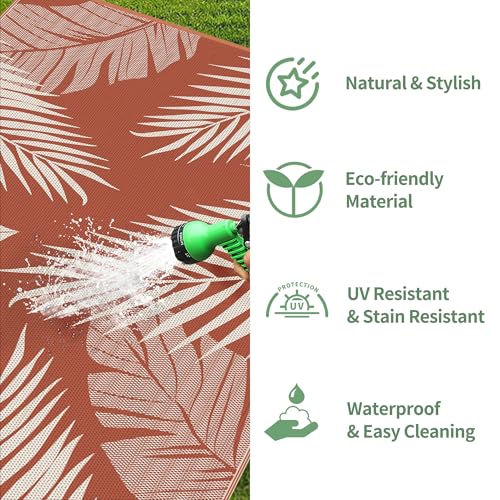 Outdoor Rug Waterproof Plastic Rugs 10'x14' for Camping Brick Red (140 Sq Ft)