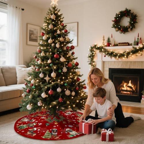Red Christmas Tree Skirt Dog Theme Christmas Decorations Dog Mom Dad Xmas House Decor Holiday Party Xmas Tree Skirt 36 inches