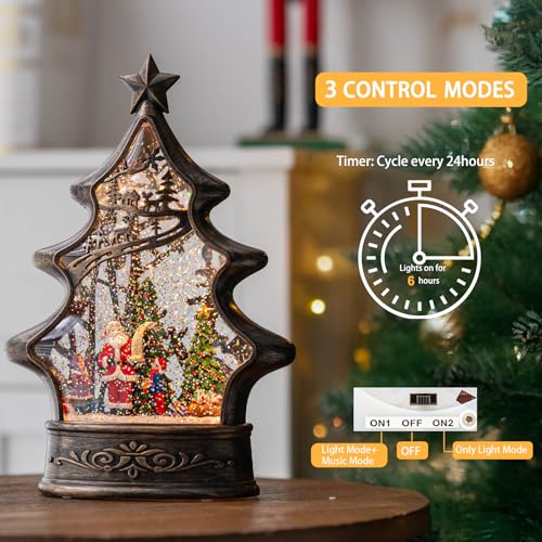 Christmas Snow Globe Lantern Water Glittering Santa's List with Music& Timer