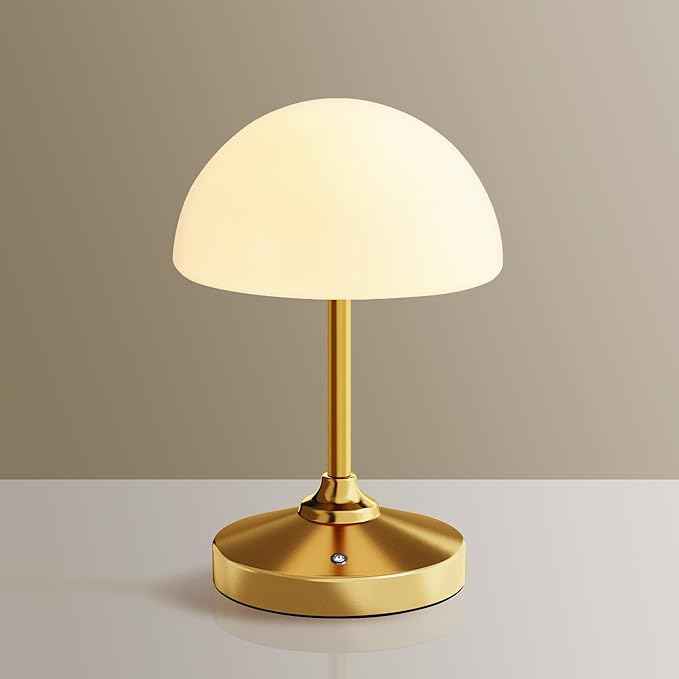 Mushroom Lamp Cordless Lamp Table Lamp,Outdoor Waterproof Shower Lamps,5000mAh Rechargeble Battery Operated Dimmable Touch Desk Lamps,LED Night Light for Bathroom Patio Camping Outdoor(Gold)