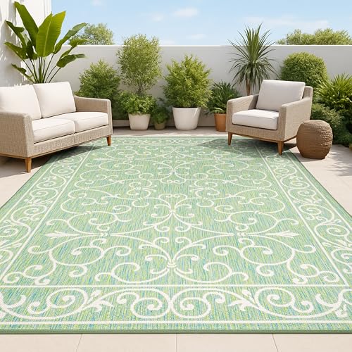Vintage Filigree Indoor Outdoor Area Rug 5X8 Green