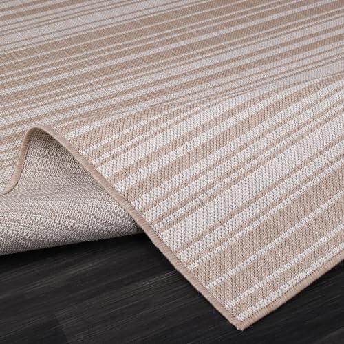 Stripe Outdoor Rug 9x12 Washable Outside Carpet for Indoor Patio Porch Waterproof Easy Cleaning Non Shedding Area Rugs Beige 9 x 12 (108 Sq Ft)