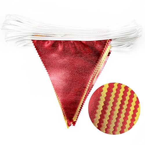 Red Gold Party Decorations Metallic Fabric Triangle Pennant Banner Flag Bunting Garland for Graduation Birthday Wedding Bachelorette Anniversary Baby Shower Christmas Holiday New Year Party Supplies (36 Count)