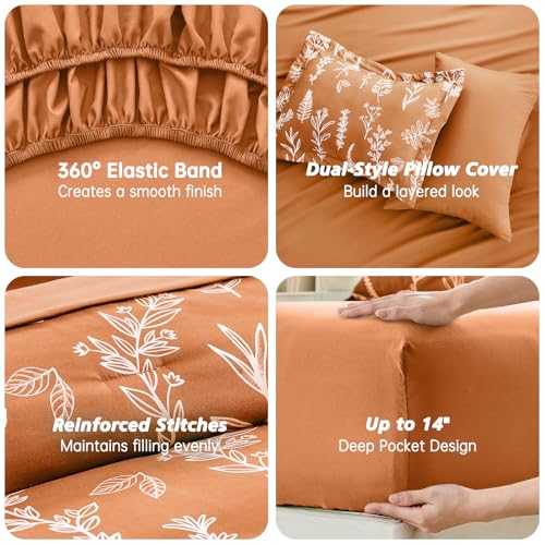 Burnt Orange Bed in a Bag Queen 7 Pieces