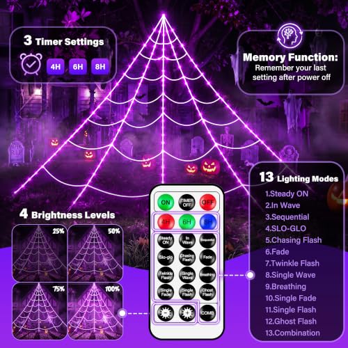 Halloween Spider Web Lights Decorations with 78'' Giant Spider