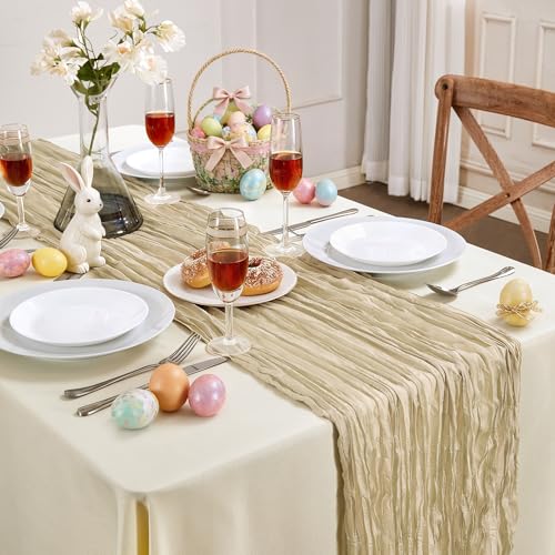 Beige Cheesecloth Table Runner 35×120 Inch Fall Boho Gauze Home Decor (4.8 Ounce)