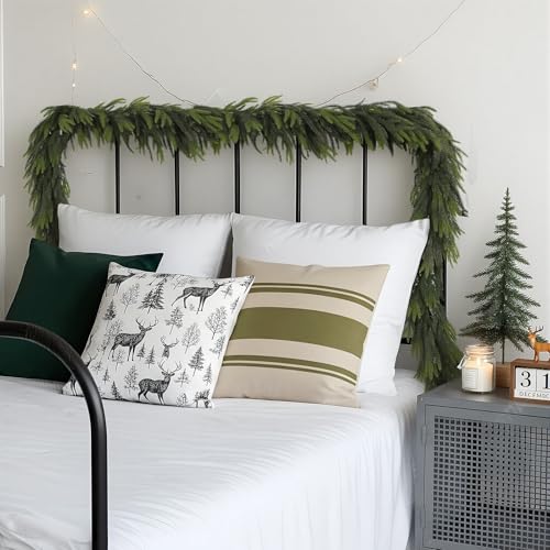 15FT Christmas Norfolk Pine Garland Real Touch Pine Artificial Garlands Faux Greenery Garland Winter Christmas Garland for Table Mantle Fireplace Indoor Outdoor Xmas Decorations (15 Foot)