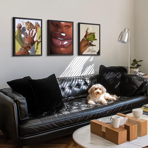 Wood Framed Fashion Black Woman Wall Art Set of 3 (3 Count)