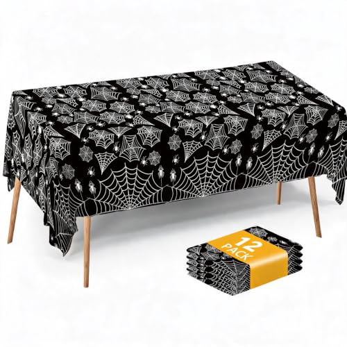 Halloween Tablecloth Plastic Black Spider Web Disposable Table Cover (12 Count)