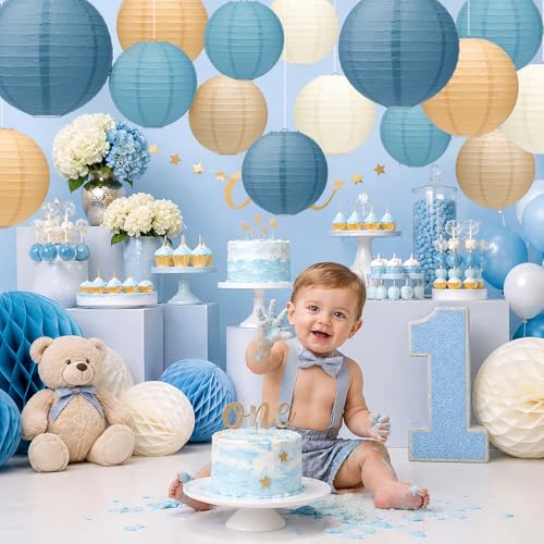 15 Pack Dusty Blue Paper Lanterns with String (15 Count)