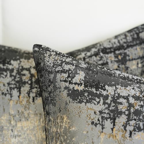 Charcoal Champagne Metallic Jacquard Pillow Covers 18x18 Pack of 2 Velvet Back Modern Glam Sofa Decor (2 Count)