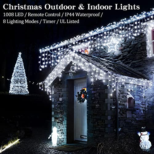Icicle Christmas Lights Outdoor Decorations 1008 LED 98.4 FT 8 Modes LED Icicle String Light with 189 Drops