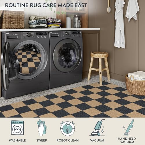 Checkered Easy Jute Kitchen Runner Rug