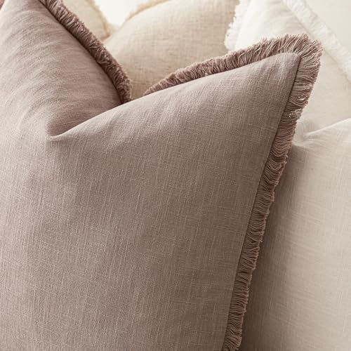 Decorative Linen Fringe Throw Pillow Covers 18×18 Dusty Pink (2 Count)