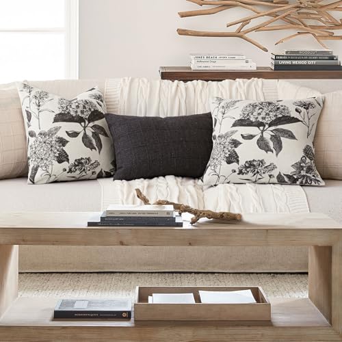 Set of 2 Linen Floral Vintage Throw Pillow Covers Neutral Accent Print Decorative Cushion Covers Farmhouse Boho Home Decor for Sofa Chair Couch Bedroom Living Room (2 Count)