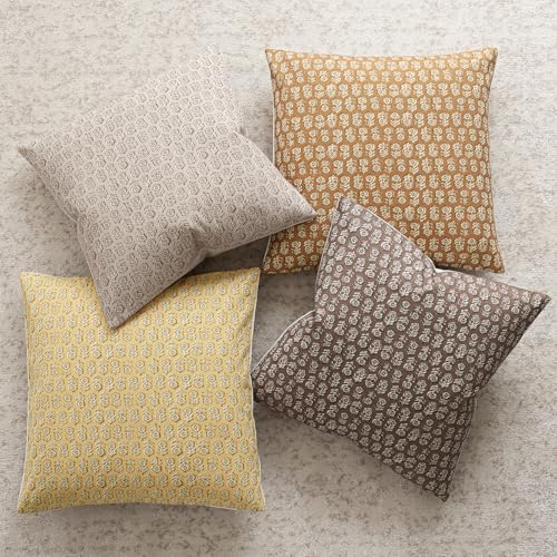 Decorative Floral Print Throw Pillow Covers 22×22 Light Yellow (2 Count)