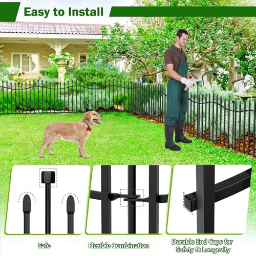 No Dig Garden Fence 24" H x 22.5'L with Gate Decorative Yard Dog Panels (4.82 Sq Ft)