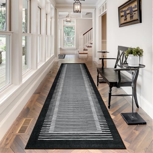 Washable Striped Black Runner Rug for Hallway 2'6"x8' (20 Sq Ft)