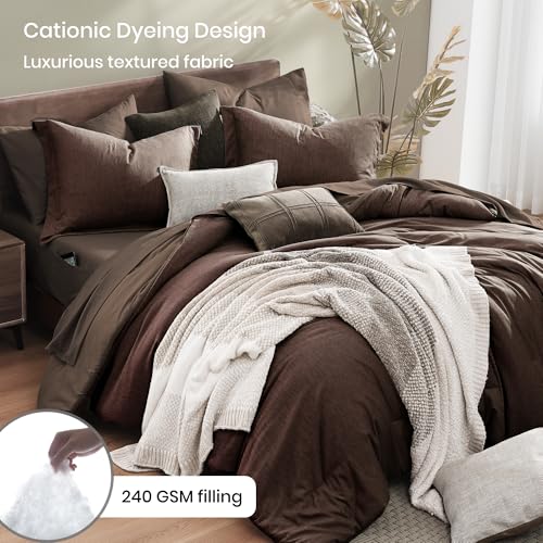 Queen Comforter Set 7 Pieces Chocolate Brown Bed in a Bag