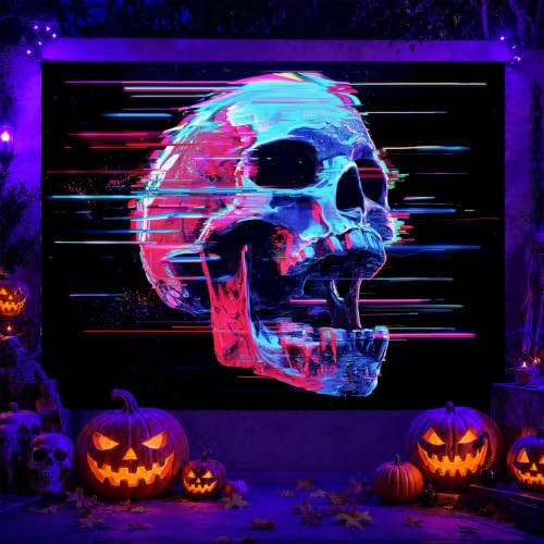 Blacklight Tapestry Cyberpunk Skull Wall Art 78 x 59 Inch