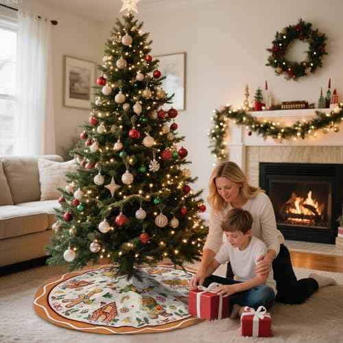 Gingerbread Christmas Tree Skirt Beige Decorations Christmas Gingerbread Tree Ornaments Holiday Party House Decor Xmas Trees Mat 48 inches