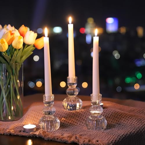 Clear Ribbed Candlestick Holders 4.3" H Set of 6 for Wedding Table