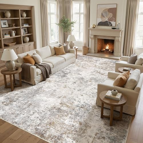 12x14 Area Rug Living Room Rugs Extra Large Brown Grey Carpet (24 Count)