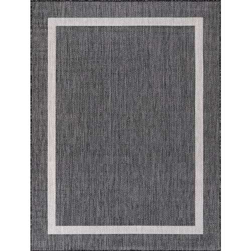 Bordered Outdoor Rug 10x14 Washable Outside Carpet for Indoor Patio Porch Waterproof Easy Cleaning Non Shedding Area Rugs Gray 10 x 14