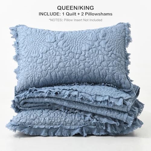 Blue Ruffled Quilt Queen Size