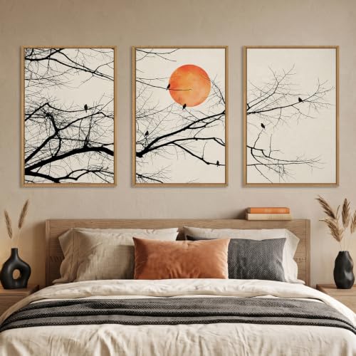 Large Vintage Tree Branch Framed Canvas Wall Art Set