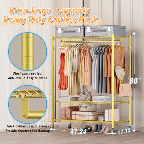 Gold Heavy Duty Clothes Rack with Wheels