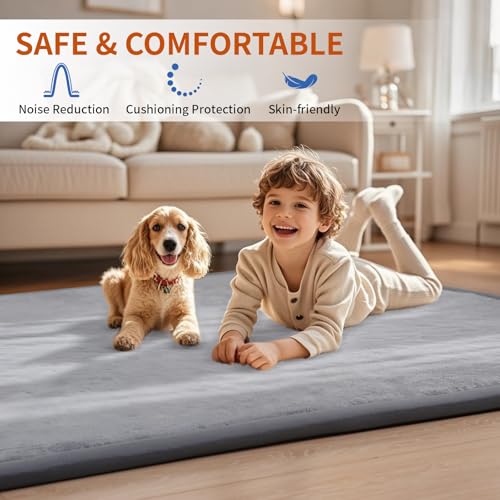 Baby Play Mat Area Rug for Living Room 1.3" Thick Memory Foam 59"×71" Dark Grey (29.36 Sq Ft)