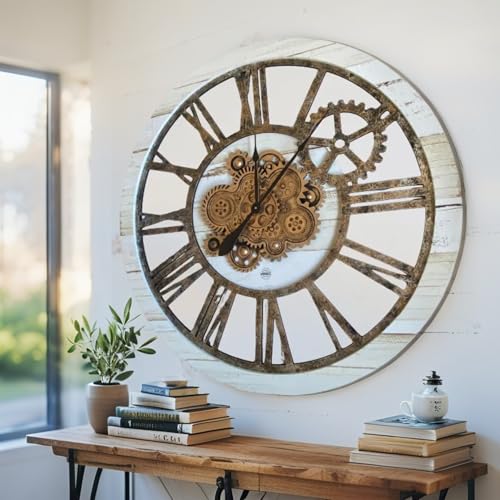 The Gears Clock 36'' Inch Real Moving Gear Wall Clock Vintage Industrial Oversized Rustic Farmhouse